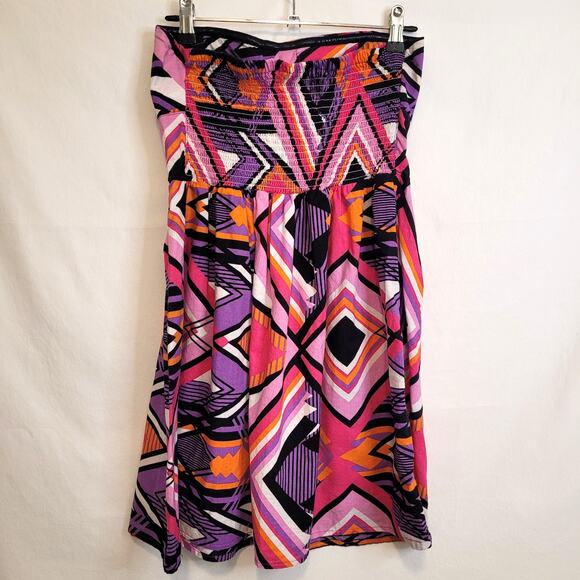 Derek Heart Y2K Strapless A-Line Mini Dress Multicolor Pink Geometric Large - Picture 3 of 9
